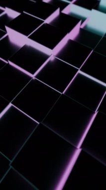 Dinamik ve renkli üç boyutlu geometrik şekiller canlı ve soyut bir manzara oluşturmak için bir araya gelirler.