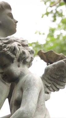 Bu videoda, mezarlık ve park gibi huzurlu ortamlarda melek heykeller var. Karmaşık detaylarını kaydediyor ve barışı teşvik ediyor.