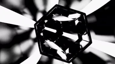 Siyah ve beyaz renkli bir kristalin büyüleyici soyut tasviri, geometrik zarafeti gözler önüne seriyor..