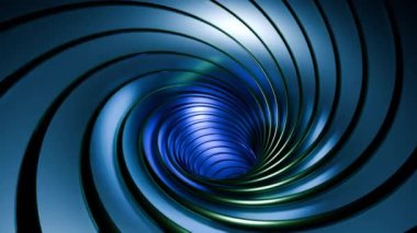 Pürüzsüz eğimli ve dinamik ışıklandırmalı karmaşık bir spiral tünel tasarımı zengin mavi tonlarını sergiliyor.