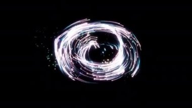 Video, siyah zemin üzerinde dönen ışık dinamikleri sergiliyor. Büyüleyici bir ışık çemberi oluşturarak büyüleyici desenler oluşturuyor.