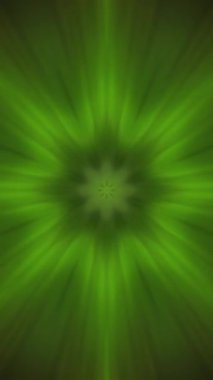 Büyüleyici bir animasyon, kaleydoskopik desenler arasında koyu yeşil ve kahverengi renkli dinamik bir arka planı olan yeşil bir yıldızı gözler önüne seriyor.