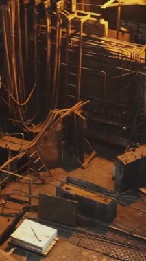 Çeşitli makine ve işçilerin ustalıkla çalıştıkları yoğun bir endüstriyel atölyenin havadan görüntüsü. Menkul Kıymetler