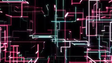 Bu büyüleyici video neon çizgileri gösteriyor. Siyah bir arkaplan üzerinde dairesel desenler çizerek hareket ve ışık atmosferi yaratıyor.