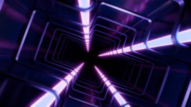 Parlak bir tünel tasvir eden soyut bir görüntü canlı mor neon ışıklarla süslenmiş ve hayranlık uyandıran