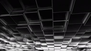 Çarpıcı bir modern görsel etki yaratan dinamik ve karmaşık siyah ve beyaz geometrik bir model. Tasarım