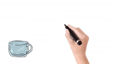 Basit bir kahve fincanını ustalıkla çizen, sanatsal yaratıcılık, tasarım ve hayal gücünü sergileyen bir el.