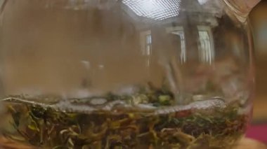 Bu video çay demleme sanatını, canlı çay yapraklı cam çaydanlığı sergilemeyi inceliyor. Çay hazırlama sürecinin rahatlatıcı sürecini vurguluyor. Medya