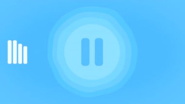 Görsel görüntüler belirgin bir duraklama düğmesi ile birlikte koyu mavi bir arkaplan üzerinde canlı ses dalgaları görüntüleniyor