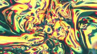 Büyüleyici sıvı ışık, parlak yeşil, sarı ve kırmızı renklerde soyut desenler oluşturuyor.