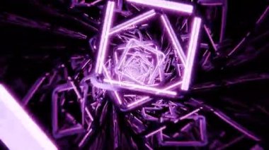 Neon kareler dönerek soyut bir tünel etkisi yaratıyor