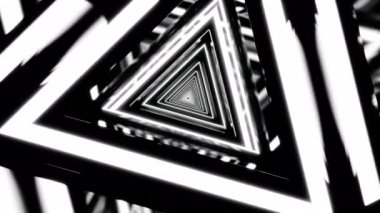 Parlak neon üçgenler sonsuz bir tünel oluşturur. Büyüleyici bir görsel manzara. Tasarım