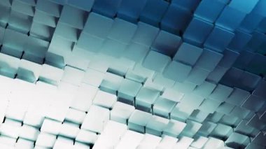 Hareket eden beyaz ve mavi küpleri gösteren soyut bir arkaplan. Tasarım