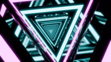 Parlayan neon üçgenler sonsuz bir tünel oluşturarak büyüleyici bir görsel deneyim yaratırlar. Tasarım