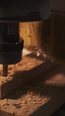 Karmaşık ve karmaşık ahşap kesme işleri için titizlikle çalışan bir CNC yönlendiricisinin detaylı bir yakın çekim görüntüsü. Medya