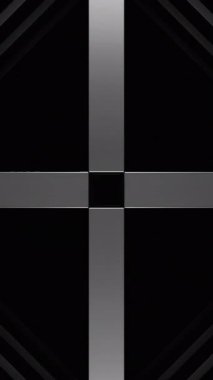 Bu sanatsal eser, koyu bir arkaplanda zıt şekillere sahip soyut bir geometrik tasarım sergiliyor.