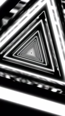 Parlak neon üçgenler sonsuz bir tünel oluşturur. Büyüleyici bir görsel manzara. Tasarım