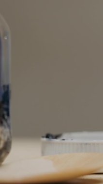 Sanatçı fırçasını boyaya batırır. Medya. Ekstra yakın çekim. Bulanık sanat videosu