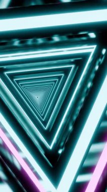 Parlayan neon üçgenler sonsuz bir tünel oluşturarak büyüleyici bir görsel deneyim yaratırlar. Tasarım