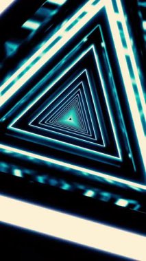 Neon üçgenleri farklı renklerde sonsuz bir tünel etkisi yaratıyor. Tasarım