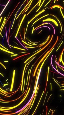 Bu büyüleyici video, karanlık bir arkaplanda dönen renkli ışıkları sergiliyor. Canlı sarı ve turuncu çizgiler büyüleyici bir görsel deneyim yaratır.