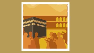 Müslüman hacılar, Mekke, Suudi Arabistan 'daki İslam' ın en kutsal yeri olan Kabe 'de namaz kılıyor.