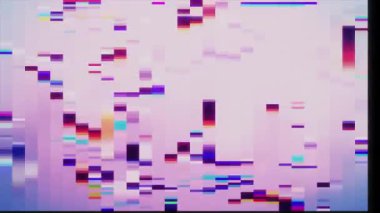 Renkli pixelated glitch kaplama efekti mor arkaplan üzerinde geçiş