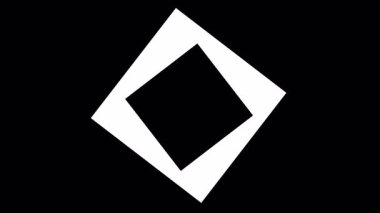 Beyaz bir karenin geometrik animasyonu dönüyor ve siyah bir arkaplan karşısında elmas şekline dönüşüyor