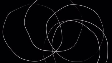 Üst üste binen beyaz dairelerin siyah arkaplan üzerinde dönmesinin soyut animasyonu