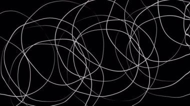 Beyaz çizgiler siyah arkaplanda kaotik dairesel desenler oluşturur