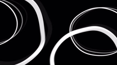 Zarif beyaz halkalar siyah arka planda hareket eder ve iç içe geçer, hipnotik bir görsel etki yaratır.