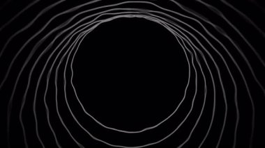 Parlak eşmerkezli çemberler siyah bir arkaplana karşı genişler ve büzülür, büyüleyici bir görsel etki yaratır.