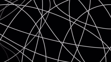 Beyaz kıvrımlı çizgiler hareket eder ve dönüşür, siyah arkaplan üzerinde karmaşık desenler oluşturur