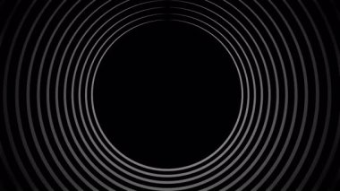 Gri eşmerkezli çemberler genişler ve siyah zemin üzerinde bir tünel etkisi yaratır.