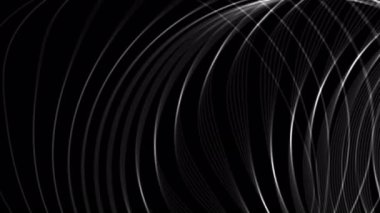 Beyaz eğri çizgilerin soyut animasyonu siyah arkaplan üzerinde sorunsuzca hareket ediyor