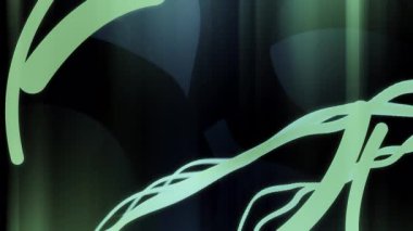 Yeşil soyut ışık dalgaları dinamik bir şekilde karanlık bir arkaplan üzerinde hareket ederek fütüristik ve akışkan bir görsel etki yaratır.