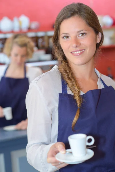 Portrait Smiling Waitress Bar — Stock Photo, Image