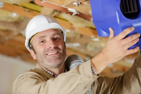 Man Installing Thermal Roof Insulation Layer — Stock Photo, Image