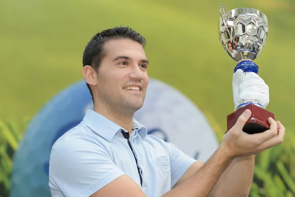 Man Holding Trophy Cup — Stock Photo, Image