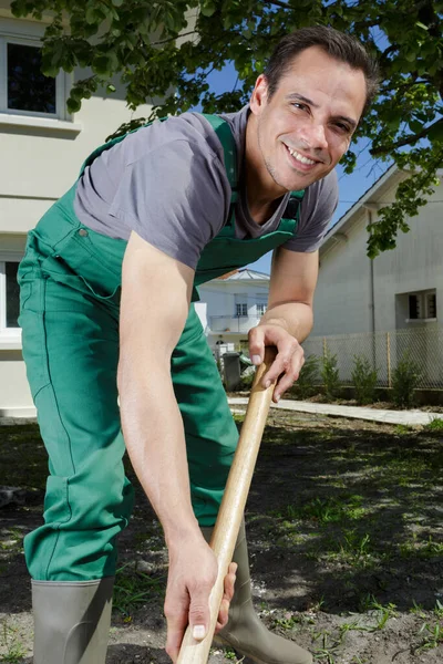 Retrato Jardinero Profesional Excavación Jardín — Foto de Stock