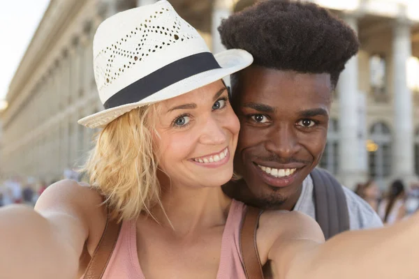 Selfie Mixed Race Couple — Stock Photo, Image