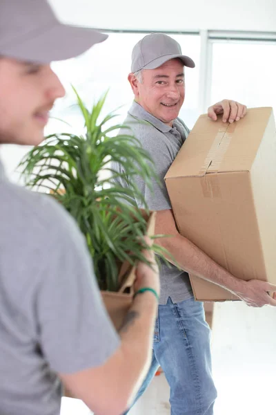 Homens Transportando Caixas Remoção Appartement — Fotografia de Stock