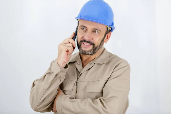 Ein Bauarbeiter Mit Smartphone — Stockfoto