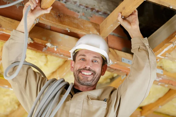 Mounting Electric Cable Ceiling — Stock Photo, Image