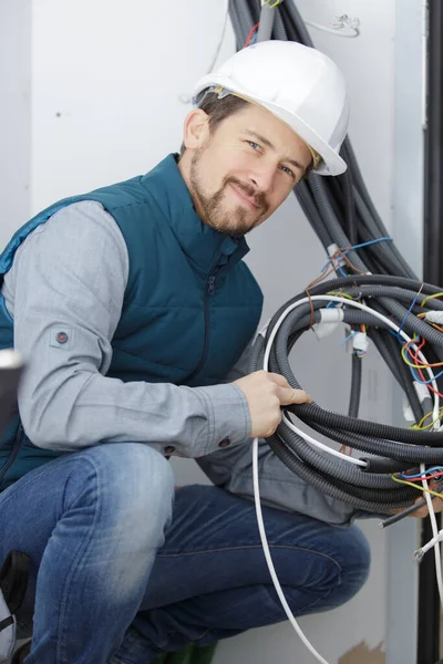 Man Builder Hands Holding Metal Wires — Stock Photo, Image