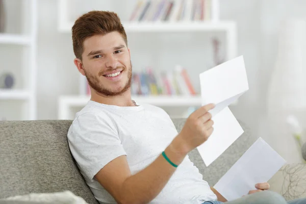 Young Man Reading Good News Letter — Stock Photo, Image