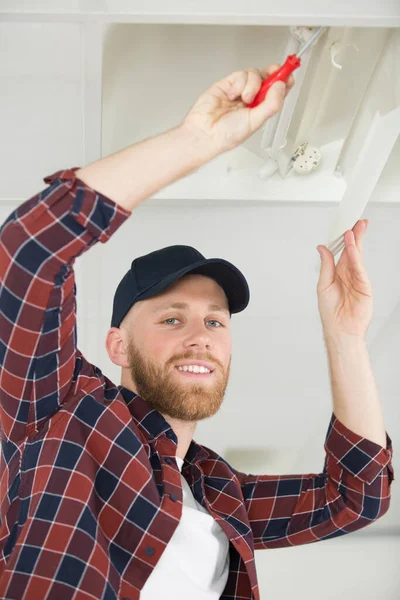 Happy Male Working Ceiling — Stock Photo, Image