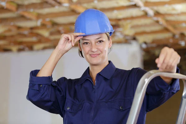 Young Woman Worker Building Site — Stock Photo, Image