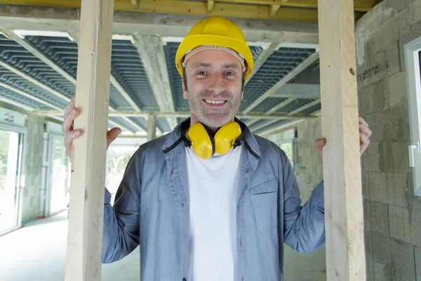 Portrait Carpenter Indoor Building Construction Site — Stock Photo, Image
