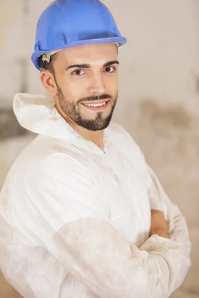 Portretul Unui Constructor Casca Protecție Costum — Fotografie, imagine de stoc